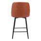 26" Brown And Black Faux Leather And Steel Counter Height Swivel Bar Chair