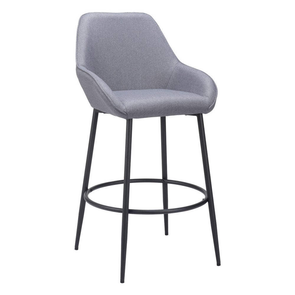 Set of Two 30" Gray And Black Fabric And Steel Bar Height Bar Chairs