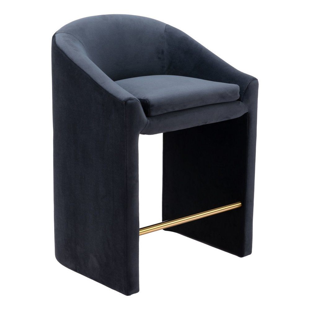 26" Gray and Gold Velvet and Steel Counter Height Bar Chair