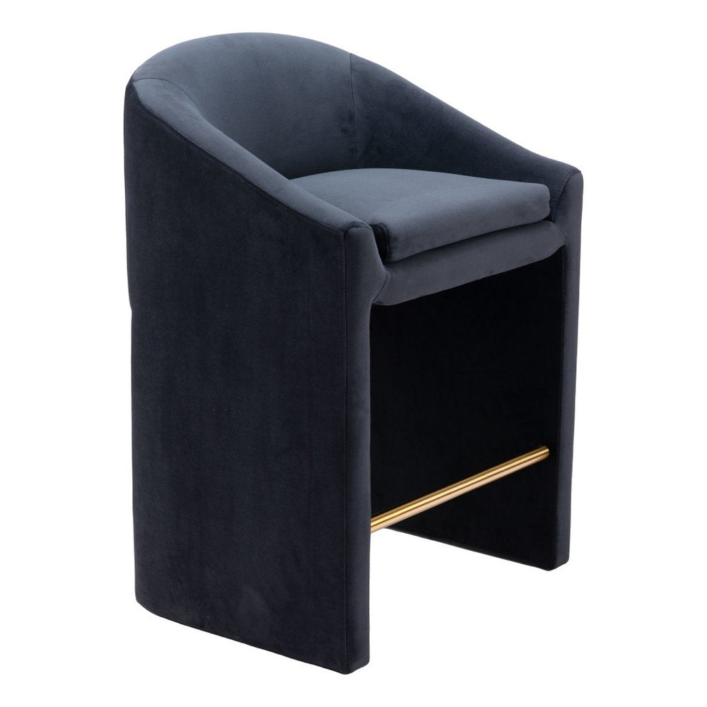 26" Gray and Gold Velvet and Steel Counter Height Bar Chair