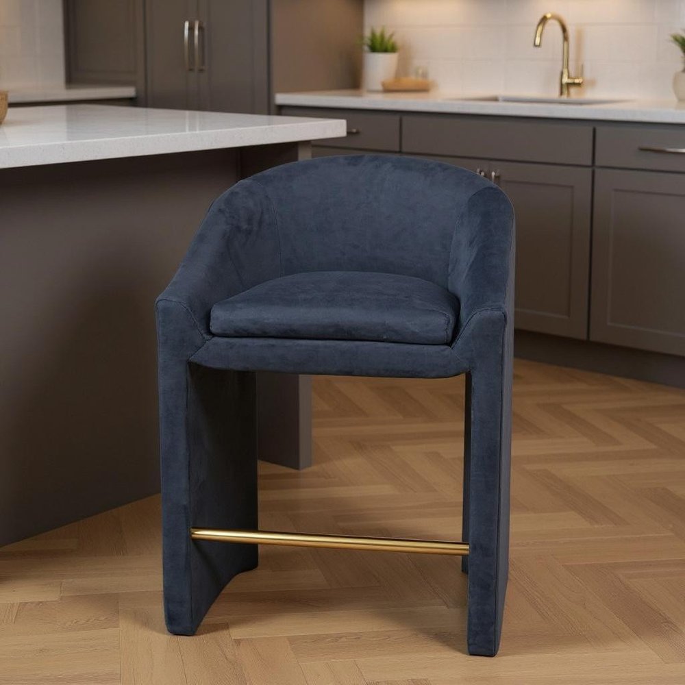 26" Gray and Gold Velvet and Steel Counter Height Bar Chair