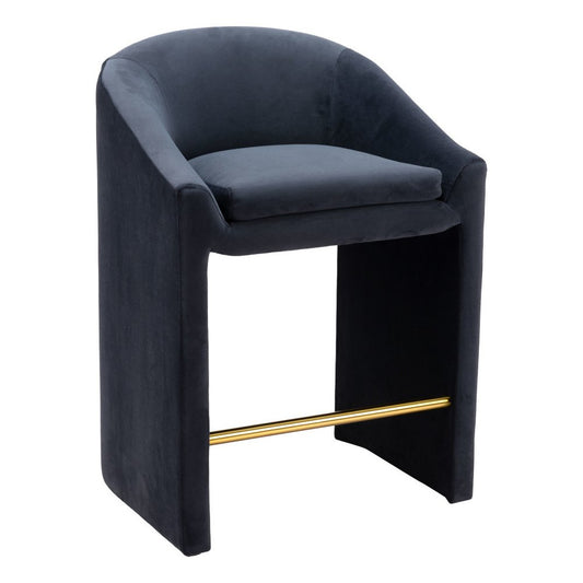 26" Gray and Gold Velvet and Steel Counter Height Bar Chair