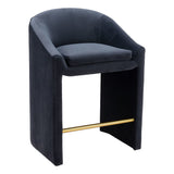 26" Gray and Gold Velvet and Steel Counter Height Bar Chair