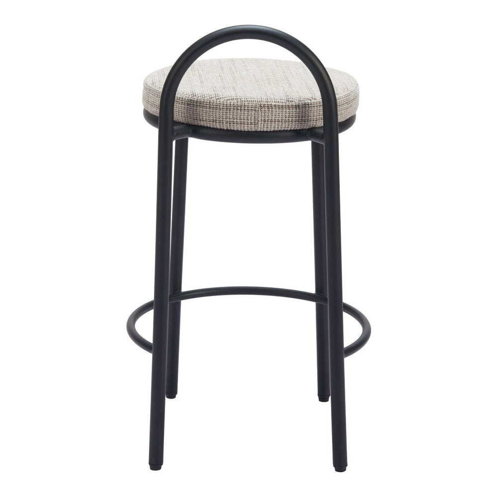 Set of Two 26" Beige and Black Chenille and Steel Low Back Counter Height Bar Chairs
