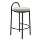 Set of Two 26" Beige and Black Chenille and Steel Low Back Counter Height Bar Chairs