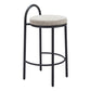 Set of Two 26" Beige and Black Chenille and Steel Low Back Counter Height Bar Chairs