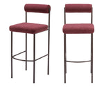 Set of Two 30" Red and Bronze Shearling and Steel Low Back Bar Height Bar Chairs