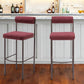 Set of Two 30" Red and Bronze Shearling and Steel Low Back Bar Height Bar Chairs