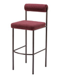Set of Two 30" Red and Bronze Shearling and Steel Low Back Bar Height Bar Chairs