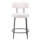 Set of Two 25" Ivory and Black Shearling and Steel Low Back Counter Height Bar Chairs