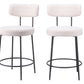 Set of Two 25" Ivory and Black Shearling and Steel Low Back Counter Height Bar Chairs
