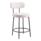 Set of Two 25" Ivory and Black Shearling and Steel Low Back Counter Height Bar Chairs