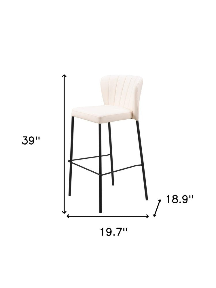 Set of Two 29" Cream And Black Faux Leather And Steel Bar Height Bar Chairs