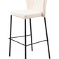 Set of Two 29" Cream And Black Faux Leather And Steel Bar Height Bar Chairs