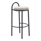 Set of Two 30" Beige and Black Chenille and Steel Low Back Bar Height Bar Chairs