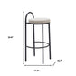 Set of Two 30" Beige and Black Chenille and Steel Low Back Bar Height Bar Chairs
