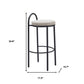 Set of Two 30" Beige and Black Chenille and Steel Low Back Bar Height Bar Chairs