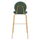 Set of Two 30" Green and Gold Velvet and Steel Bar Height Bar Chairs