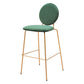 Set of Two 30" Green and Gold Velvet and Steel Bar Height Bar Chairs