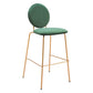 Set of Two 30" Green and Gold Velvet and Steel Bar Height Bar Chairs