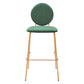 Set of Two 30" Green and Gold Velvet and Steel Bar Height Bar Chairs