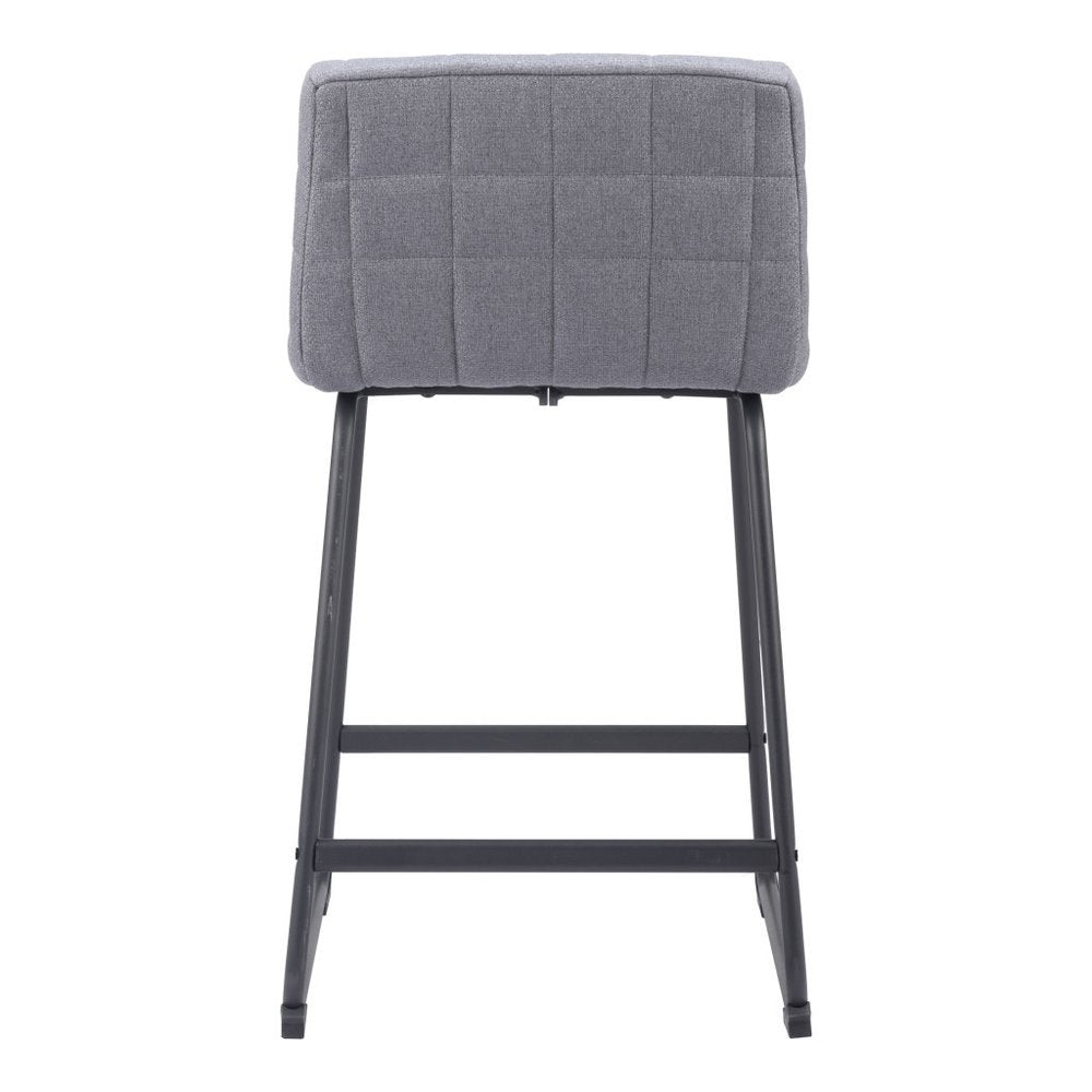 Set of Two 26" Gray And Black Fabric And Steel Counter Height Bar Chairs