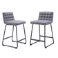 Set of Two 26" Gray And Black Fabric And Steel Counter Height Bar Chairs