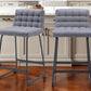 Set of Two 26" Gray And Black Fabric And Steel Counter Height Bar Chairs