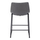 Set of Two 24" Charcoal and Black Faux Leather and Steel Counter Height Bar Chairs
