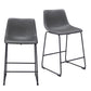 Set of Two 24" Charcoal and Black Faux Leather and Steel Counter Height Bar Chairs