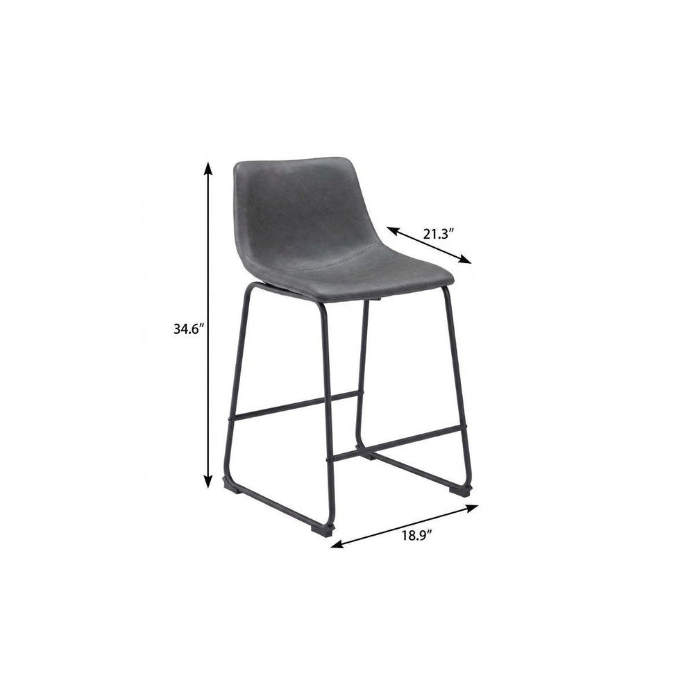 Set of Two 24" Charcoal and Black Faux Leather and Steel Counter Height Bar Chairs