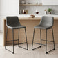 Set of Two 24" Charcoal and Black Faux Leather and Steel Counter Height Bar Chairs