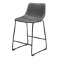 Set of Two 24" Charcoal and Black Faux Leather and Steel Counter Height Bar Chairs
