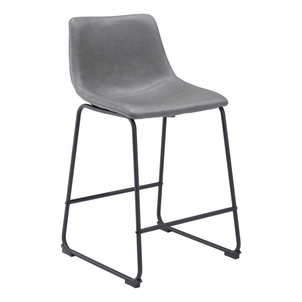 Set of Two 24" Charcoal and Black Faux Leather and Steel Counter Height Bar Chairs
