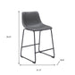 Set of Two 24" Charcoal and Black Faux Leather and Steel Counter Height Bar Chairs