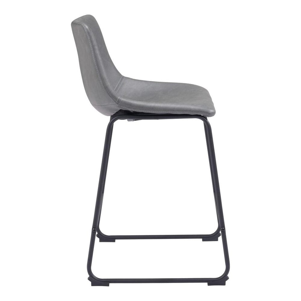 Set of Two 24" Charcoal and Black Faux Leather and Steel Counter Height Bar Chairs