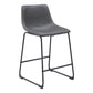 Set of Two 24" Charcoal and Black Faux Leather and Steel Counter Height Bar Chairs