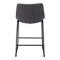 Set of Two 24" Charcoal and Black Faux Leather and Steel Counter Height Bar Chairs