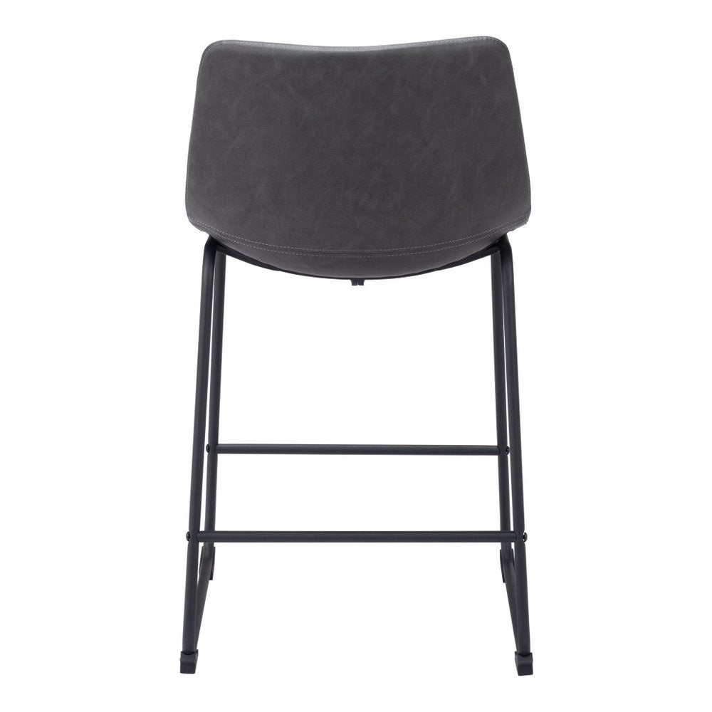 Set of Two 24" Charcoal and Black Faux Leather and Steel Counter Height Bar Chairs