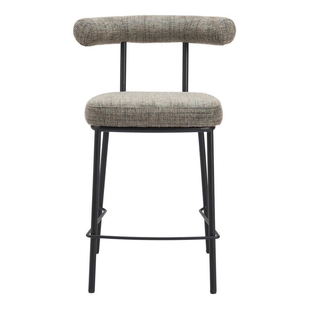26" Green and Black Chenille and Steel Low Back Counter Height Bar Chair