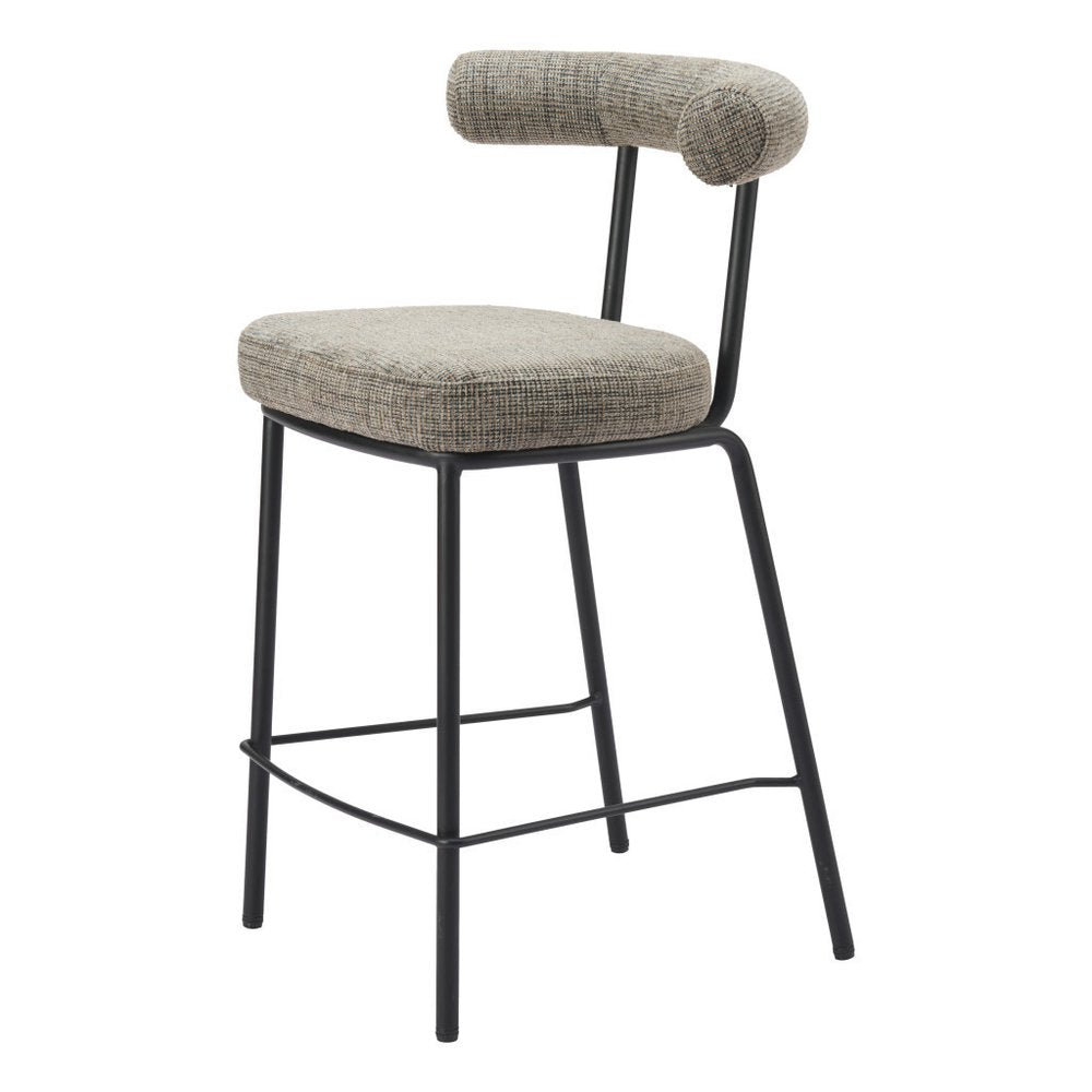 26" Green and Black Chenille and Steel Low Back Counter Height Bar Chair