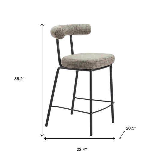 26" Green and Black Chenille and Steel Low Back Counter Height Bar Chair
