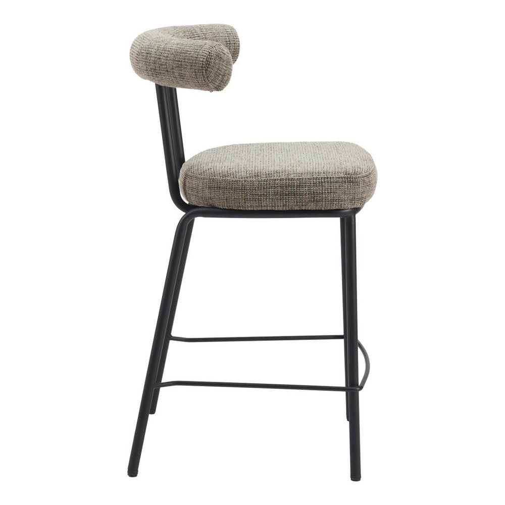 26" Green and Black Chenille and Steel Low Back Counter Height Bar Chair