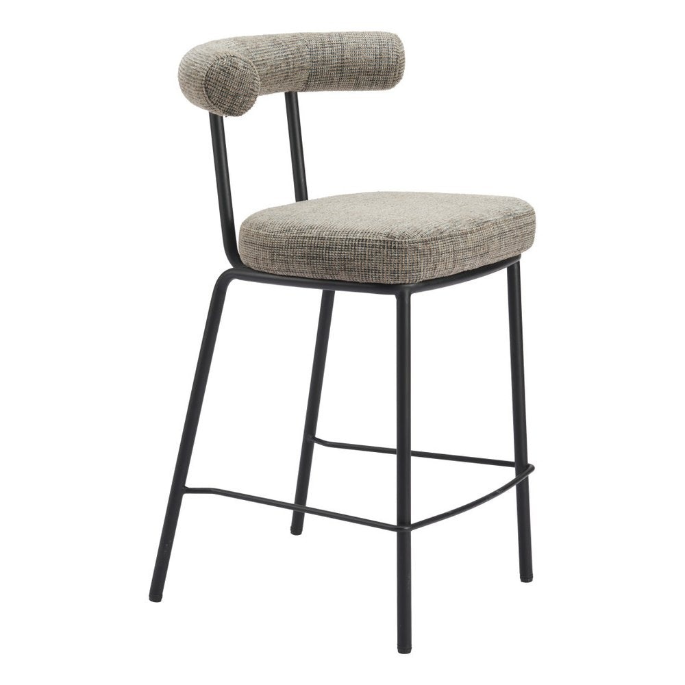 26" Green and Black Chenille and Steel Low Back Counter Height Bar Chair