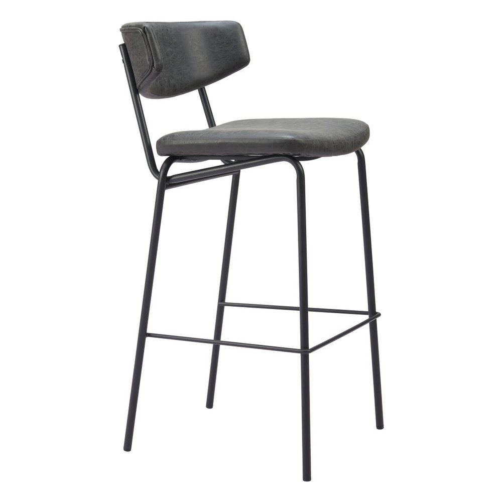 Set of Two 26" Black Faux Leather and Steel Low Back Counter Height Bar Chairs