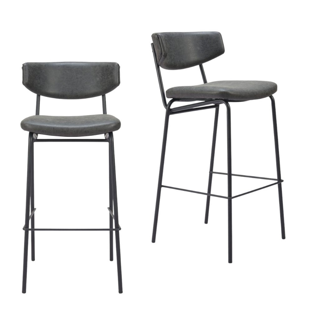 Set of Two 26" Black Faux Leather and Steel Low Back Counter Height Bar Chairs