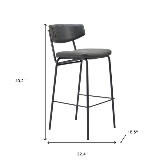 Set of Two 26" Black Faux Leather And Steel Low Back Counter Height Bar Chairs