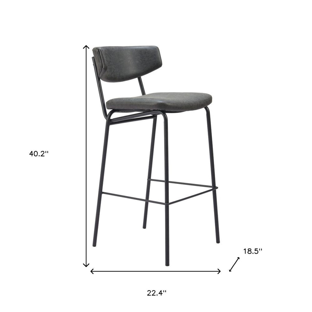 Set of Two 26" Black Faux Leather and Steel Low Back Counter Height Bar Chairs