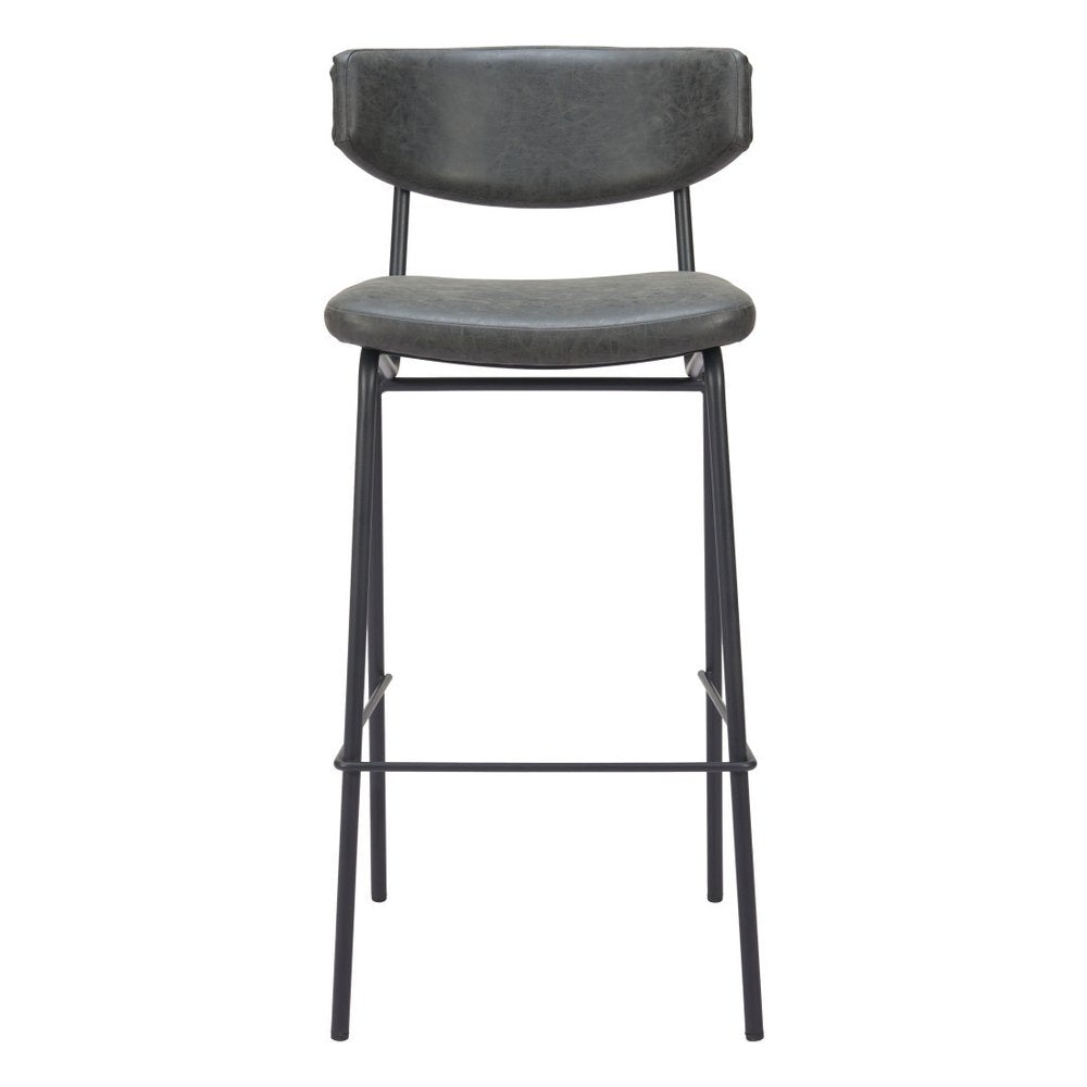 Set of Two 26" Black Faux Leather and Steel Low Back Counter Height Bar Chairs