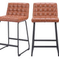 Set of Two 26" Brown And Black Faux Leather And Steel Counter Height Bar Chairs